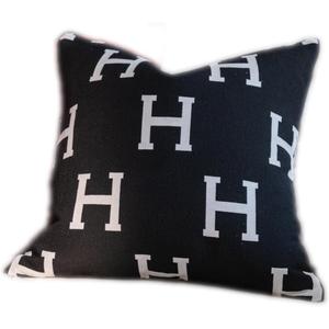18x18'' inches Throw Pillow Cushion Covers - Black Embroidery H Letter Luxury Modern Style Couch Sofa Pillow Cover for Living Room Bedroom