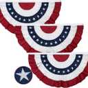 TOPFLAGS Bunting Flags Outdoor 3 Pcs American Flag Buntings 3x6 Ft Embroidered Stars Small Wrinkles USA Pleated Fan Flag Patriotic Decorations for Outside Memorial Day 4th of July USA 250th Unniversary