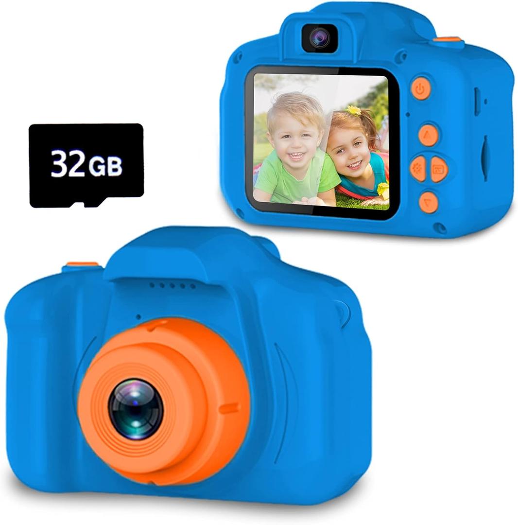 Seckton Upgrade Kids Selfie Camera, Christmas Birthday Gifts for Boys Age 3-9, HD Digital Video Cameras for Toddler, Portable Toy for 3 4 5 6 7 8 Year Old Boy with 32GB SD Card-Navy Blue (navy blue)