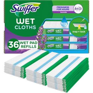 Swiffer Sweeper Wet Mopping Cloth Multi Surface Refills, Mops for Floor Cleaning, Febreze Lavender Scent, 36 Count