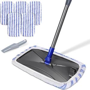 MASTERTOP Microfibre Flat Mop, Extended Wet Dry Large Floor Mop with 5 Reusable Pads & Telescopic Handle, Dust Mops for Laminate Wooden Hard Floor Vinyl Tile Floors Cleaning - Send 1 Cleaning Scraper (15.7"*7.8", Gray)