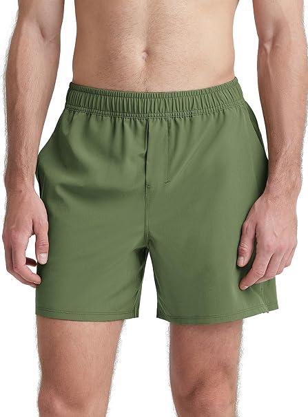 ODODOS Men's Athletic Shorts with Pockets 7" Quick Dry Lightweight Workout Gym Running Shorts, Army Green, XX-Large