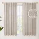 YoungsTex Linen Curtains 48 Inch Length for Living Room Window, Short Natural Semi Sheer Drapes with Rod Pocket Back Tab Light Filtering for Bathroom Bedroom, 2 Panels, 42 X 48 Inch