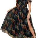 Plus Size Cocktail Dresses for Curvy Women: Tea Party Dresses for Woman - Milkmaid Dress Plus Size - Elegant Dress for Gala - Floral Formal Gown
