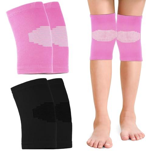 Skylety 2 Pairs Kids Knee Sleeve Kids Knee Brace Children Support Compression Child Sleeve Pads for Basketball, Volleyball, Sports, Gymnastics(Small,Black, Pink)