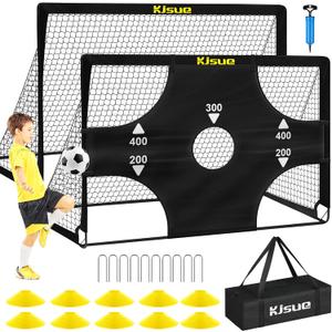 Kids Soccer Goals for Backyard Set, 2 of 6x4 ft Portable Pop Up Soccer Goal Training Equipment, Soccer Net with Target, Soccer Ball, Cones, Soccer Set for Kids Youth Toddler Sports Outdoor Games (Black)