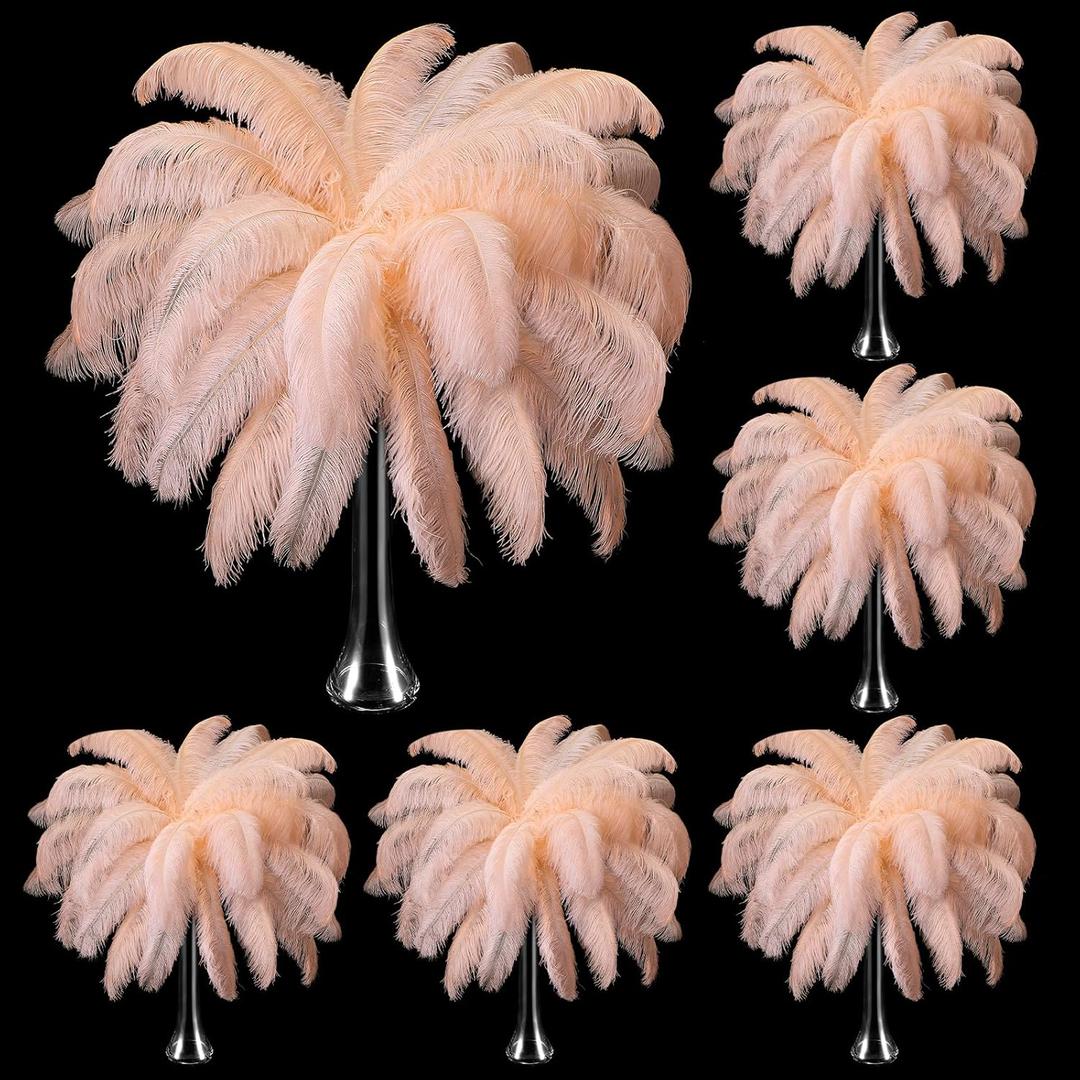 Berlune 150 Pcs Natural Ostrich Feathers Bulk 12-14 Inch (30-35 Cm) Ostrich Feathers Plumes for DIY Crafts Wedding Party Centerpieces Party Decorations(Champagne)