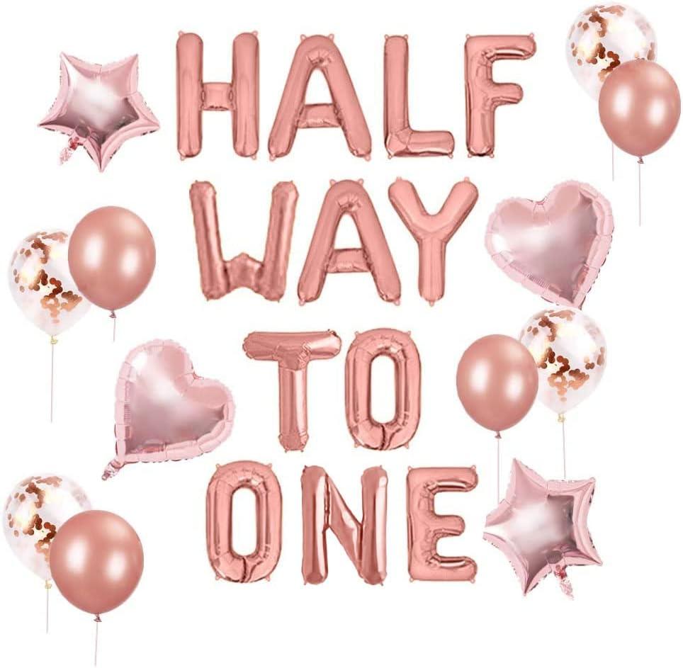 JeVenis Rose Gold Half Way To One Banner Half Way To One Balloons Decorations for Girl 1/2 Birthday Decorations