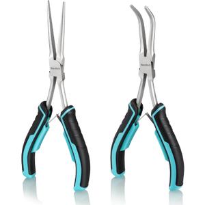 DURATECH 2PCS 7" Long Reach Needle Nose Pliers Set, Long Nose Pliers & Bent Nose Pliers, Small Needle Nose Pliers for Jewelry Making, Wire Wrapping, Wire Bending and Object Gripping on Narrow Space