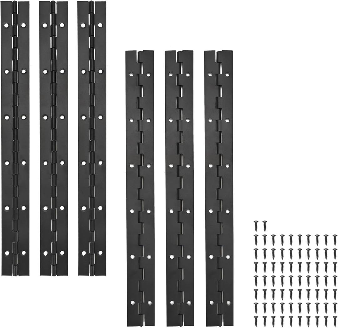 6 Pack Continuous & Piano Hinges,12 inches Black 304 Stainless Steel Hinges 0.04" Thickness Heavy Duty Continuous Hinges with Holes for PianosDoorWooden BoxesCabinet. (12inches/30cm)