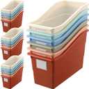Suzile 24 Pcs Book Storage Bins with Labels Plastic Boho Folder Magazine File Holder Interlocking for Office Classroom Home book Organizer Container (Classic Colors)