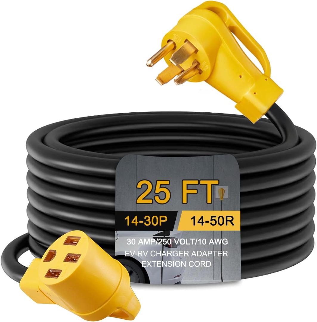 Suplevel 25ft EV Charger Adapter Cord Compatible with NEMA 14-30P to 14-50R, 30 Amp 4 Prong Dryer Male to 50 Amp 4 Prong EV RV Female for Level 2 or Telsa Charging RV Camper, ETL Listed