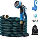 Expandable Garden Hose,75FT Water Hose with 9-Function High-Pressure Spray Nozzle, Heavy Duty Flexible Hose, Solid Brass Fittings Leakproof Design (Blue) 75FT/22.5m