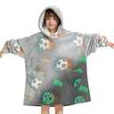 Wearable Blanket Hoodie for Kids Oversized Sherpa Blanket Hoodie for Kids Boys Girls Teens 13YR,Glow in The Dark Football