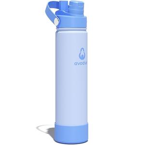 Avodvo 24oz Insulated Water Bottle with 2-in-1 Straw and Spout Lid, Keeps Cold 24H, Leak-Proof, BPA-Free, Slim Water Bottle Fits in Car Cup Holder, for Gym, Travel, School and Daily Use, Light Blue