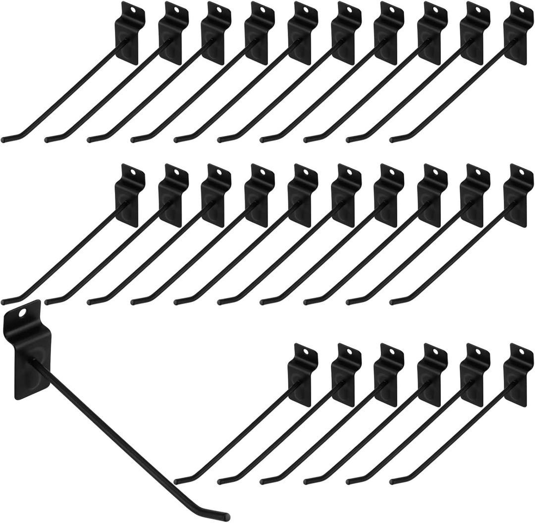 100 PCS 6 Inch Black Slatwall Hooks, Slatwall Panel Hooks Slat Board Accessories for Garage Shop Room Organization and Commercial Exhibition