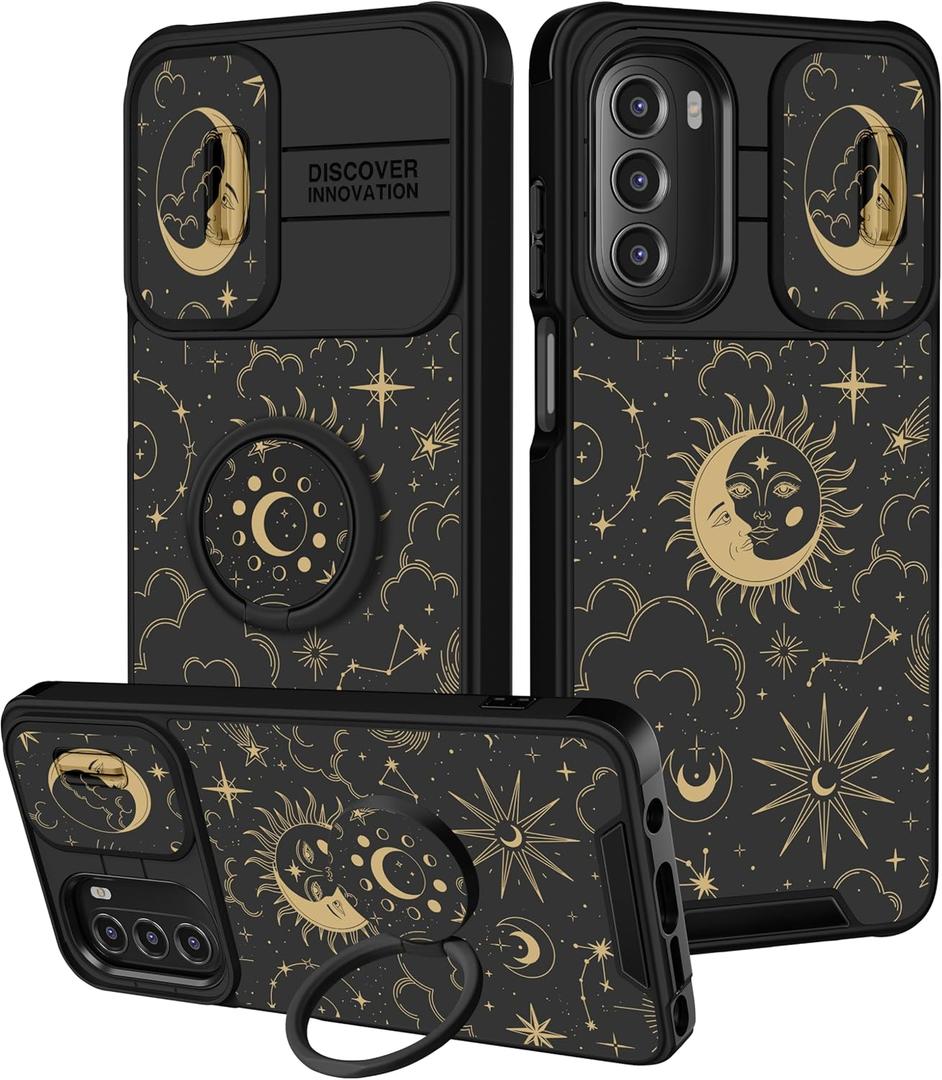 for Moto G Stylus 5G 2022 Case - Sun Moon Women Girls Cute Phone Cover Pretty Space Aesthetic Sun and Moon Stars Design with Camera Cover and Ring Stand Funda for Moto G Stylus 5G Case