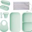 Travel Silicone Baby Feeding Set Portable Toddler Feeding Supplies Toddler Plates and Bowls Set Baby plates with Suction With spoon and cup, bib and waterproof storage bag