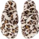 Enteer Women's Slipper Memory Foam Cross Band Fuzzy Slippers Open Toe Cozy House Slippers Cozy Plush Bedroom Indoor Outdoor