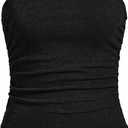 SOLY HUX Women's Tube Tops Summer Casual Ruched Strapless Sleeveless Crop Top Sexy Bandeau Tops (Black, S)