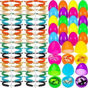 Highergo 24 Set Easter Eggs Pre Filled with Jesus Bracelets Bulk Christian Gifts for Men Easter Basket Stuffers for Dad Husband Men Adult Gifts Egg Hunt Party Favors