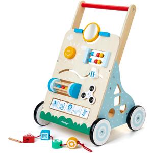 Wooden Baby Walker, 10 in 1 Baby Activity Center Walker Adjustable Wood Toddler Walker Push Walker Toy for Boys and Girls (BW001)