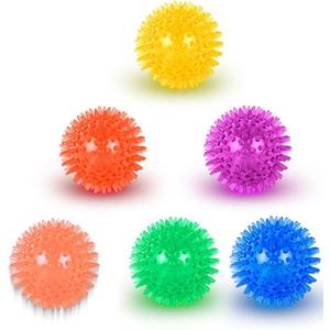 Interactive Dog Ball Toy with Sound, Elastic Bouncing Spiky Ball, Dental Exercise Toy for Dogs (6(Blue+Orange+red+Green+Yellow+Purple), 9cm)