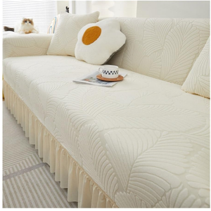 2025 Sofa Slipcovers with Ruffle Skirt 2 Seater Stretch Sofa Seat Cushion Covers Jacquard Plush Couch Covers Easy Fit Washable Furniture Covers for Living Room(Beige,2 seaters(145-185cm))