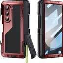 for Samsung Galaxy Z Fold 6 Case with Slim S Pen Holder (2023), Metal Bumper Premium Heavy Duty Shockproof Protective, Hinge Protection, Screen Protector, Rugged Phone Cover 5G, Red