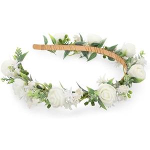 KorViSHOW White Flower Crown Hairband - Rose Flower Headband for Women's Wedding, Party, Festival Decoration, Hair Styling Accessory