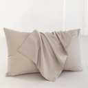 MooMee Bedding Pillowcases Pack of 2 100% Washed Cotton Linen Like Textured Breathable Durable Soft Comfy (Heathered Tannish Linen Grey, Queen)