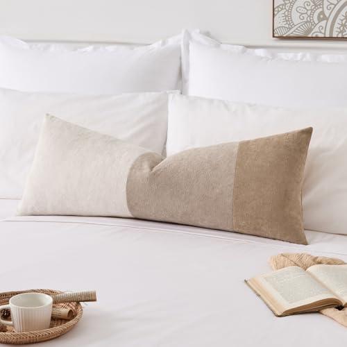 Kevin Textile 14x36 Inch Long Lumbar Cover 1 Pack Three-Colour Patchwork Soft Textured Waterproof Rectangle Cushion Elegant Accent Pillows for Couch Sofa Chair Bed Home Decor Indoor Outdoor Brown