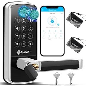 OLUMAT Smart Lock with Handle: Wi-Fi Keyless Entry Door Lock - Smart Locks for Front Door - Biometric Fingerprint Door Lock - Smart Door Lock with Keypad - Garage Door with App Control - Auto Lock