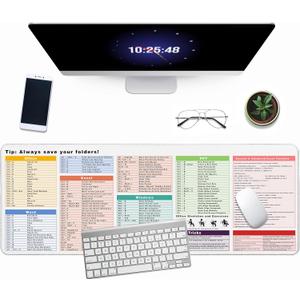 Excel Cheat Sheet Desk Pad, 31.5"x11.8", Waterproof Extra Large Excel Shortcut Mat with Stitched Edges, Anti-Slip Excel Mouse Pad for Office Desk, MS Excel/Word Shortcuts (White Shortcut Key B)