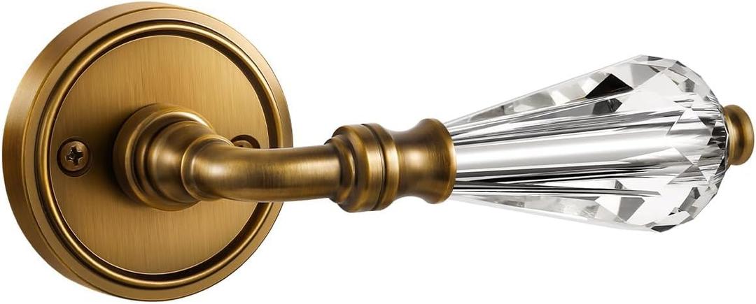 1 Pack Antique Brass Glass Door Lever Passage Crystal Door Levers Door Lever Interior Door Handle for Hall and Closet,Zinc Alloy