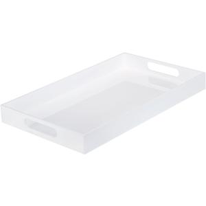 PATIKIL Modern Elegant 20" x 12" Large White Acrylic Tray for Serving and Decorative, 2"/5cm Height Rectangle Glossy Acrylic Serving Tray with Handle for Coffee Perfume, Re-usable