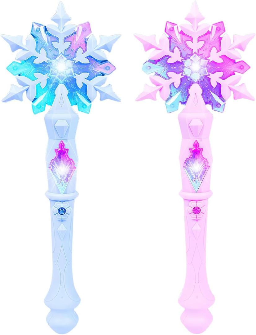 2Pcs Light Up Snowflake Wand, Princess Wand with Sound for Kids Girls Toy Wands Christmas Party Favors Costume Cosplay Accessories Blue & Pink