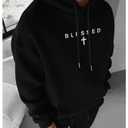 RoseSeek Men's Letter Graphic Hoodies Long Sleeve Drawstring Pullover Sweatshirts Fall Clothes Black Small