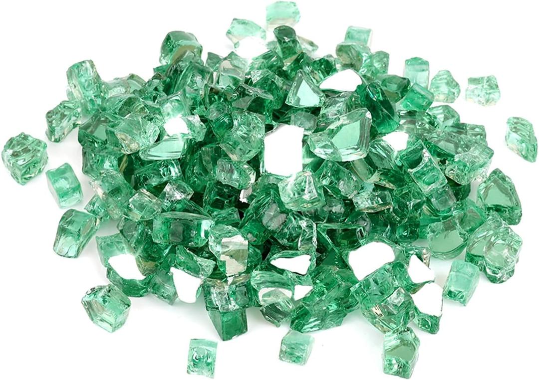 Mr. Fireglass 10 Pounds Fire Glass - 1/2 Inch High Luster Reflective Tempered Glass Rocks for Fireplace Fire Pit Table and Landscaping, Light Green