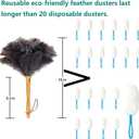 Genuine Ostrich Feather Duster, 16 inch Gray Ostrich Feather Duster with Wood Handle, Reusable Car Dusters, Eco-Friendly Handheld Cleaning Dusters for Home, Office and Kitchen