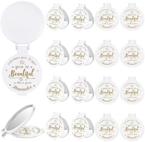 Gulfmew 6 Pcs 2.76 Inch Inspirational Compact Mirror Bulk Party Favors Quinceanera Gift Purse Small Mirror Pocket Mini Gifts for Women Adult Coworker Halloween Christmas Friends (White)