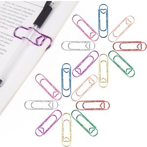 16 Pack QMPRKPE Paperclip Pen Holder for Notebook, Professional Heart Paper Clips Organizer, Multi-Purpose Metal Paper Clip Pen Holder, Vibrant Colors &Easy to Use for Students, Office & School