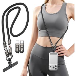 Phone Lanyard Crossbody USB C Cable, PD240W USB C to USB C Cables, Anti Theft Phone Strap Universal Cell Phone Neck lanyard for iPhone/Samsung/Android Phones(Black/3.93ft)