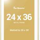 Fun Memories 24"x36" Aluminum Picture Frame, 24 x 36 Metal Poster Frame with Mat for 20"x30" Photo- Vertical and Horizontal Display - Wall Hook Hanging Hardware Included -Set of 1