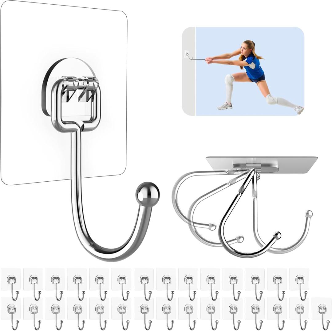Large Adhesive Hooks for Hanging Heavy Duty 44 lb(Max) 30 Pack, 304 Stainless Steel Self Adhesive Sticky Hooks Waterproof Wall Hook for Home Bathroom Shower Kitchen Outdoor Utility Hook