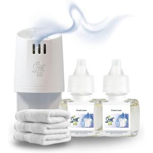 Scent Fill Fresh Linen Plug in Air Freshener, Scented Oil Refills, 2 Refills + Diffuser