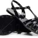 Women Sandals Jelly Shoes Flats Size 9 Beige T-Strap Crystal Jellies Slides Clear Rain Slippers Glitter Summer Beach Retro (11, Black)