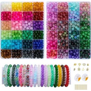 【2 Pack】 More Than 1300PCS Round Glass Beads for Jewelry Making,48 Colors 8mm Crystal Beads for Bracelets Jewelry Making and DIY Crafts, 2 Box Round Beads Suitable for Beginners. (Solid+Printing)