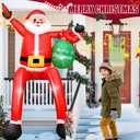 8 FT Music Christmas Inflatable with LED Lights & Music Box, Long Leg Hanging Santa Claus with Gift Bag, Music Blow Up Decoration for Roof Window Wall Yard Outdoor Xmas