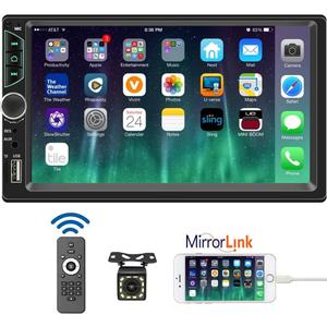Leadfan 7inch Car Stereo Double Din Radio Touchscreen with Backup Camera Multimedia Car Audio Support Mirror Link, Bluetooth Caller ID, FM/MP3/MP4/USB/Subwoofer,Aux Input Car Audio Receivers
